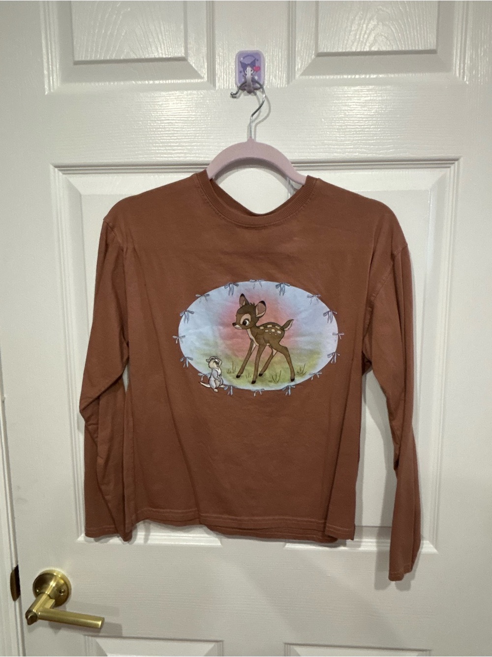 Zara Rust Brown Long-Sleeve Tee with Bambi Graphic